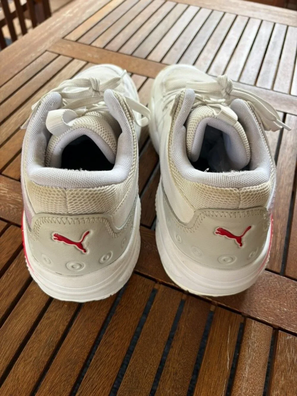 PUMA Men’s Basketball Shoes White Red Low Top 195560-01 Size 13
